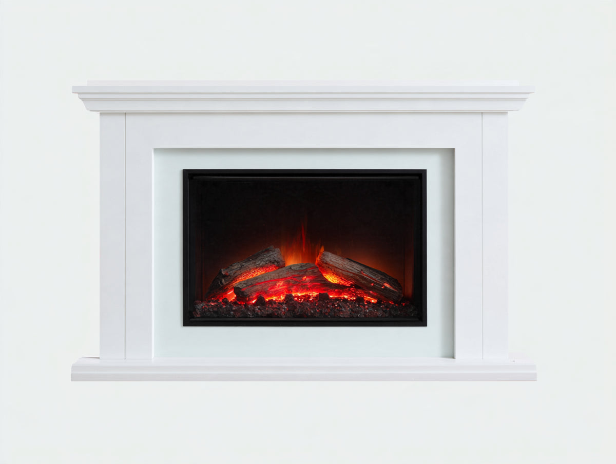 Cheminée électrique - Bois-Verre-Métal - 140 x 35 x 95 cm - Blanc-Noir - Style moderne avec flamme LED