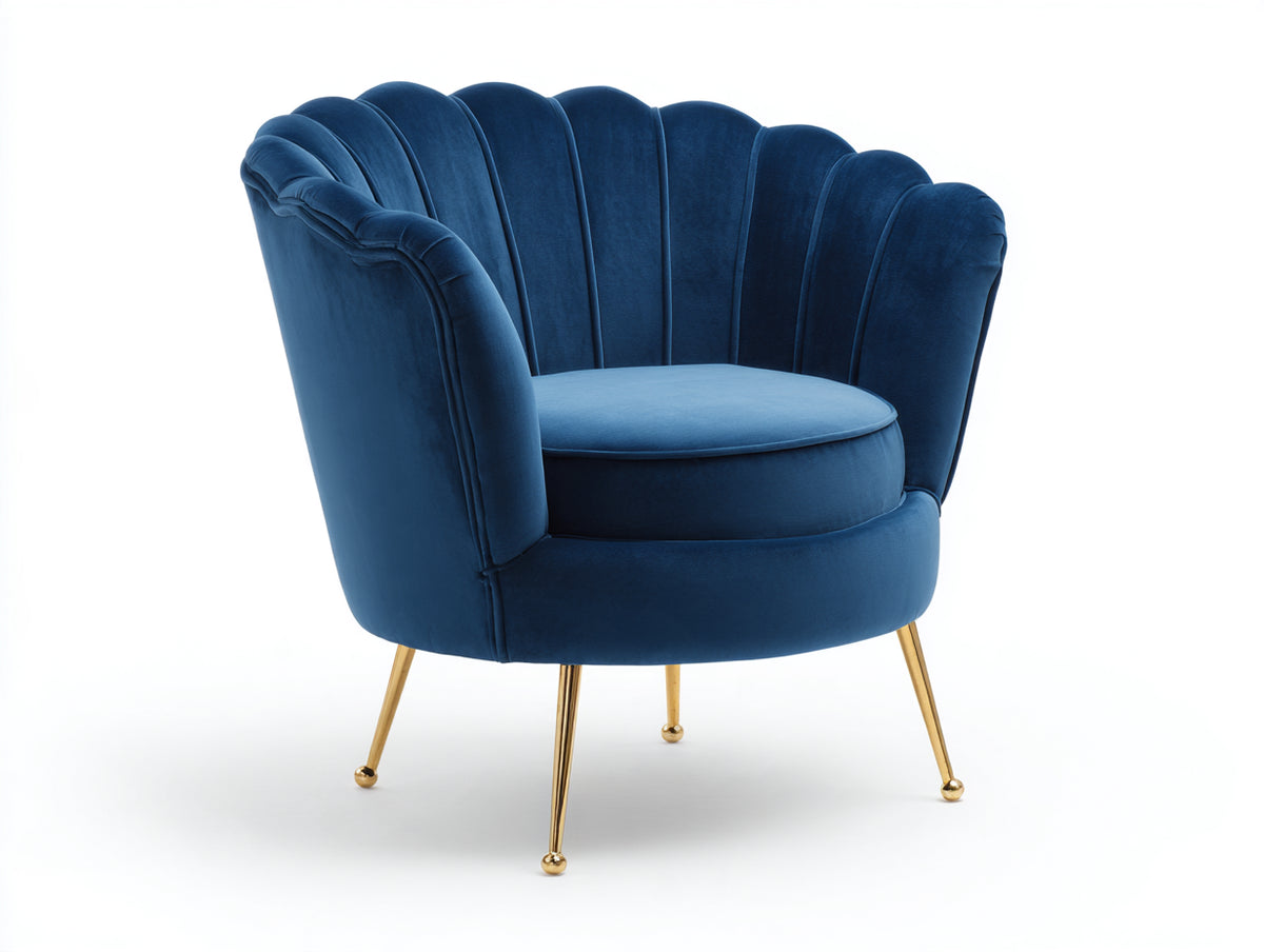 Fauteuil-Velours-Métal-85x78x76 cm-Bleu-Style moderne glamour