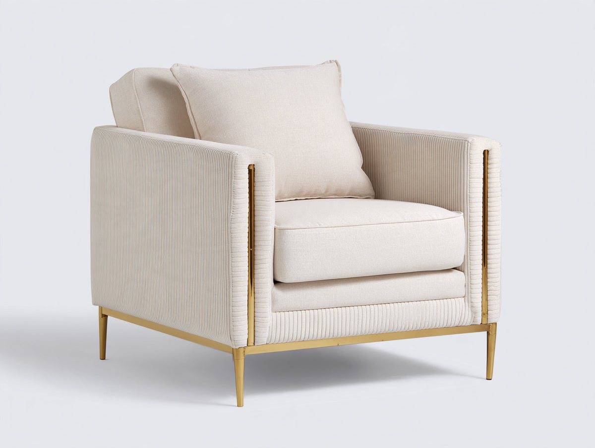 Fauteuil-Tissu-Métal-86x82x80 cm-Blanc cassé-Style moderne contemporain