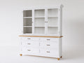 Vitrine - Bois-Verre-Métal - 150 x 45 x 190 cm - Blanc-Bois naturel - Style classique