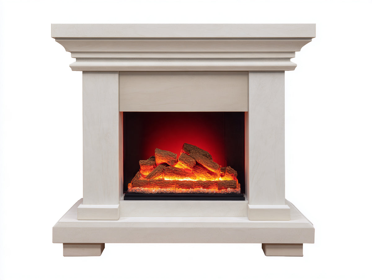 Cheminée électrique - Bois-Verre-Métal - 120 x 40 x 110 cm - Blanc - Style classique avec flamme LED