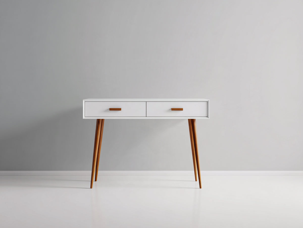 Bureau - Panneaux de bois-Bois - 105x45x75 cm - Blanc-Bois naturel - Style scandinave