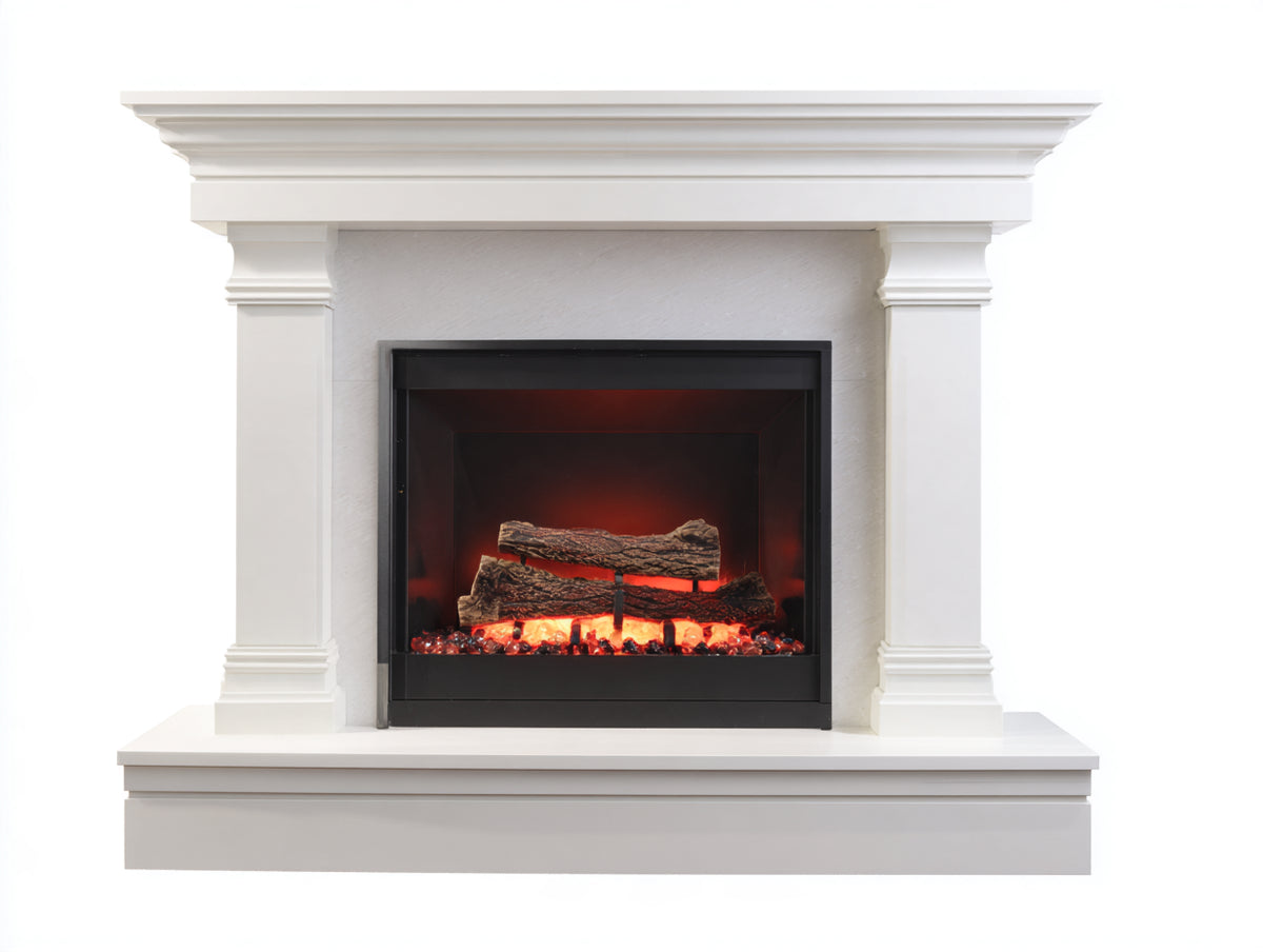 Cheminée électrique - Bois-Verre-Métal - 150 x 38 x 110 cm - Blanc-Noir - Style classique avec effet flamme