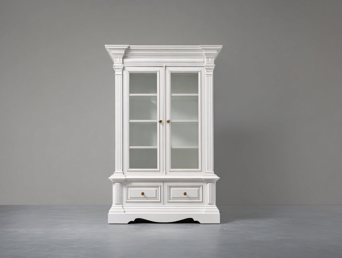 Vitrine - Bois-Verre-Métal - 100 x 45 x 200 cm - Blanc - Style classique