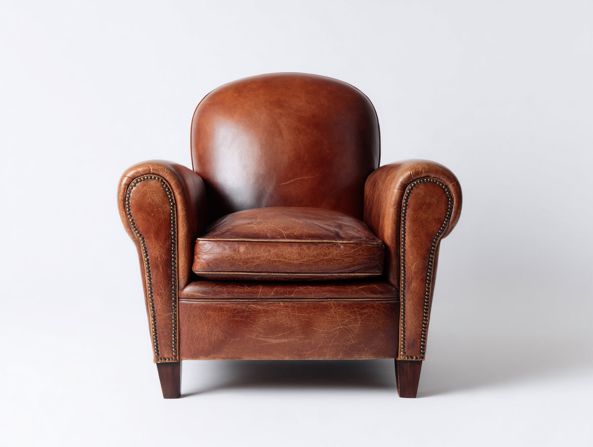 Fauteuil-Cuir-Bois-82x86x78 cm-Marron-Style classique vintage