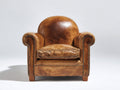 Fauteuil-Cuir-Bois-86x84x78 cm-Marron-Style classique vintage
