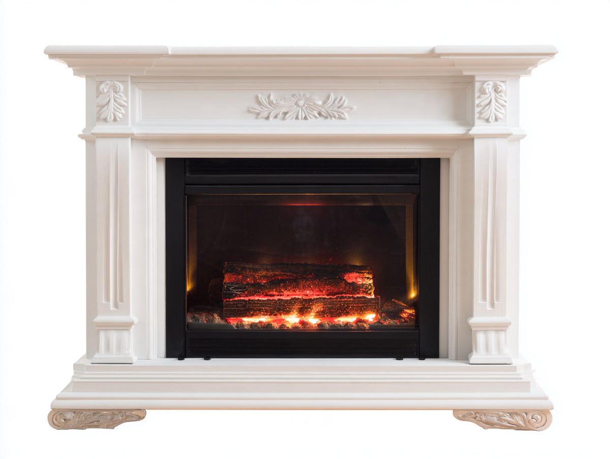 Cheminée électrique - Bois-Métal-Verre - 160 x 42 x 112 cm - Blanc-Noir - Style classique avec effet flamme LED