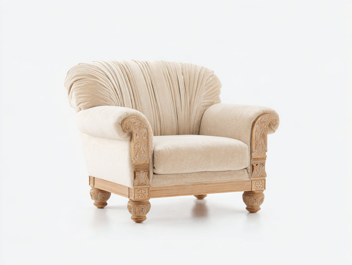 Fauteuil-Tissu-Bois-86x82x78 cm-Beige-Style classique vintage