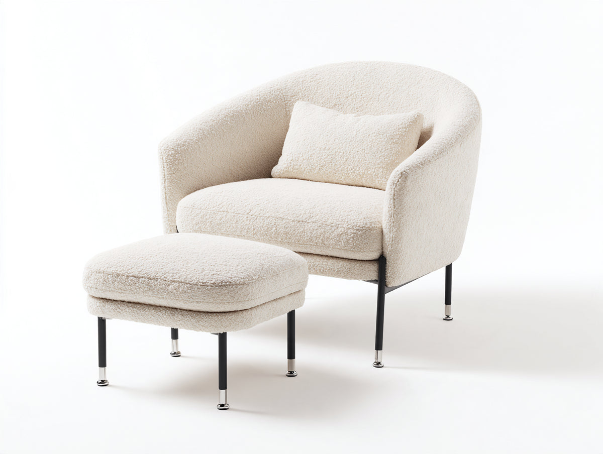 Fauteuil - Tissu bouclé - 82x80x83 cm - Crème - Style moderne