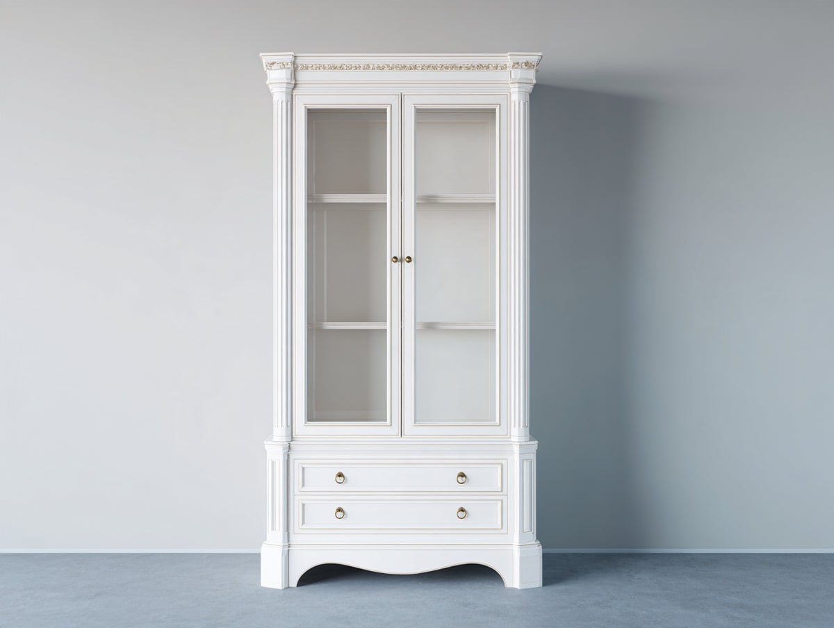 Vitrine - Bois-Verre-Métal - 110 x 45 x 210 cm - Blanc - Style classique