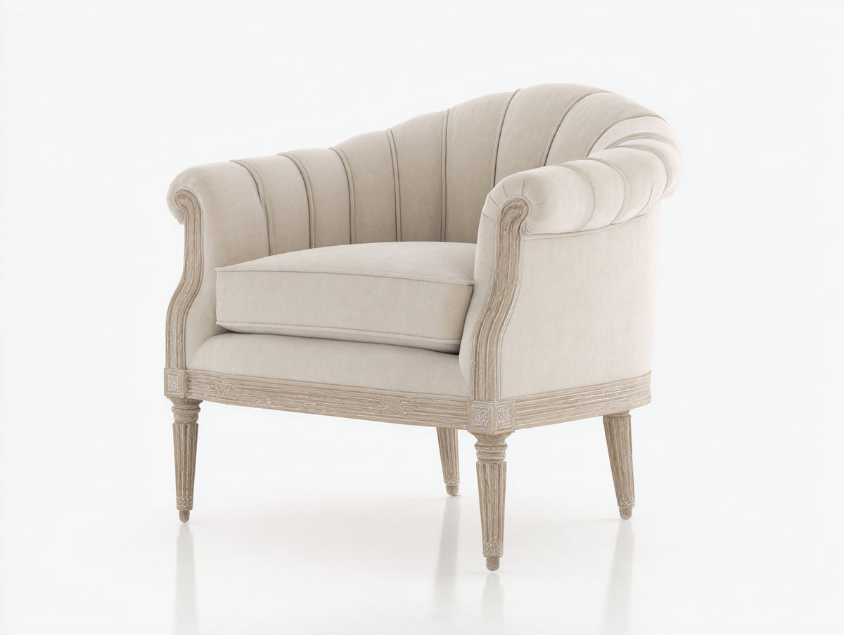 Fauteuil-Tissu-Bois-88x82x82 cm-Beige-Style classique chic
