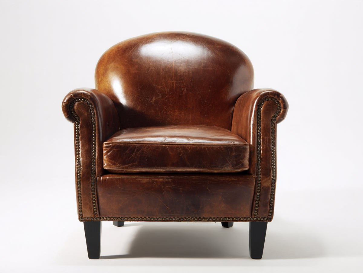 Fauteuil-Cuir-Bois-86x84x80 cm-Marron-Style classique vintage