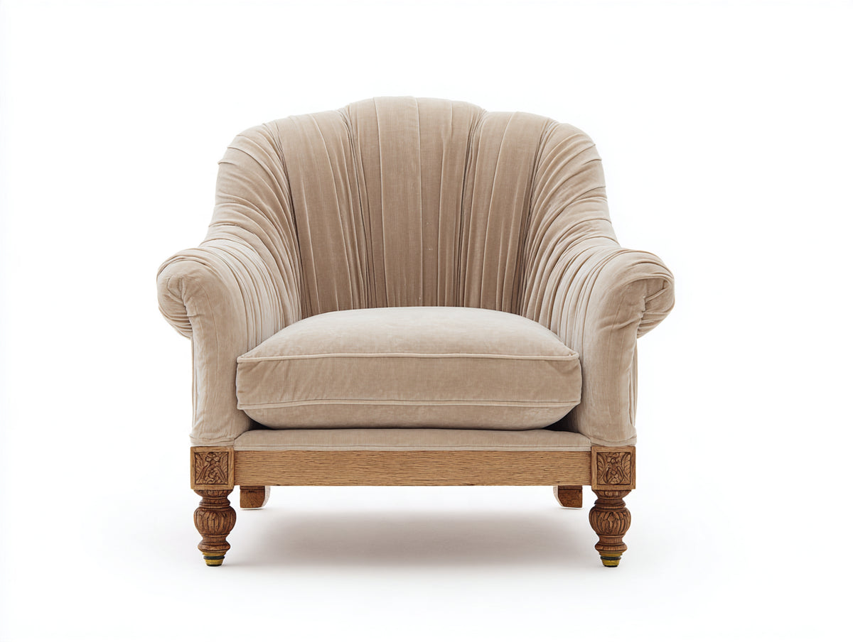 Fauteuil-Tissu-Bois-82x78x80 cm-Beige-Style classique élégant