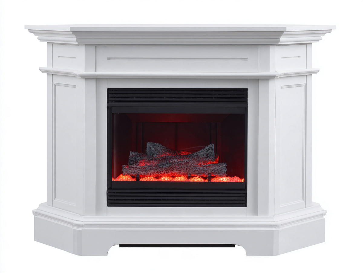 Cheminée électrique - Bois-Verre-Métal - 150 x 35 x 110 cm - Blanc-Noir - Style classique avec flamme LED