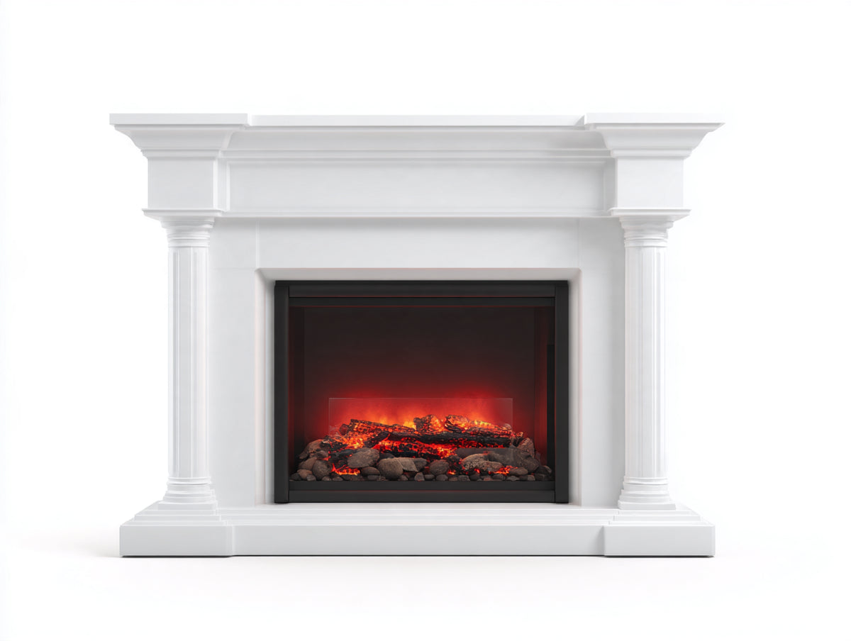 Cheminée électrique - Bois-Verre-Métal - 160 x 40 x 120 cm - Blanc-Noir - Style classique avec flamme LED