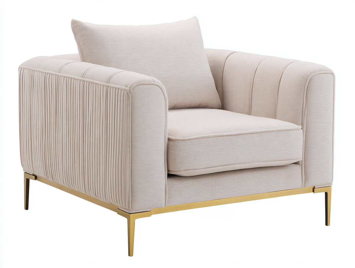 Fauteuil-Tissu-Métal-90x85x82 cm-Blanc cassé-Style moderne luxe
