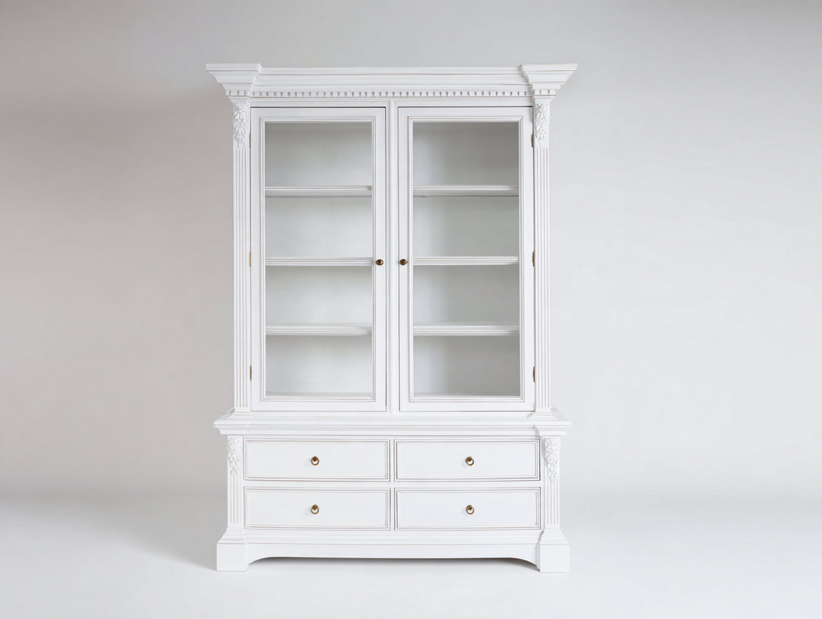 Vitrine - Bois-Verre-Métal - 140 x 45 x 205 cm - Blanc - Style classique