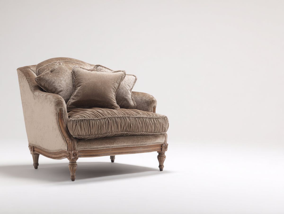 Fauteuil-Tissu-Bois-92x88x82 cm-Marron clair-Style classique français