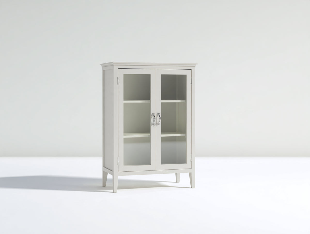 Vitrine - Bois-Verre-Métal - 90 x 40 x 145 cm - Gris clair - Style classique